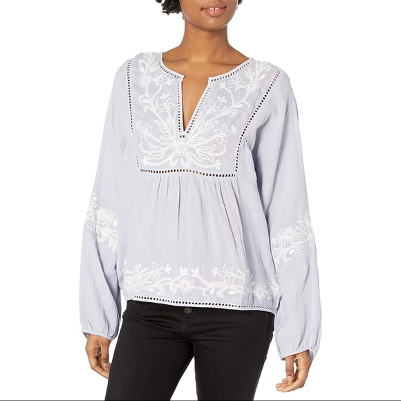 Misa Los Angeles Blue Embroidered Stella Top